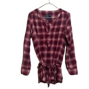 American Eagle Outfitters, 5-Button, Tie Belt, Roll Tab Sleeves Top, Multi, 4